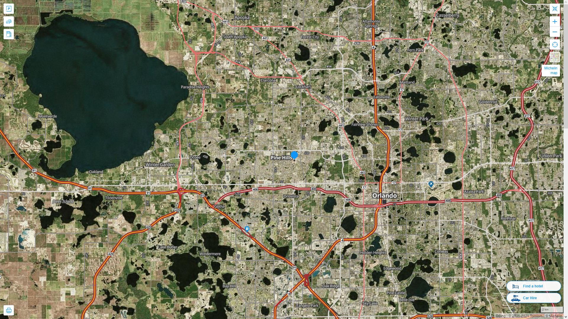 Pine Hills Florida Highway and Road Map with Satellite View